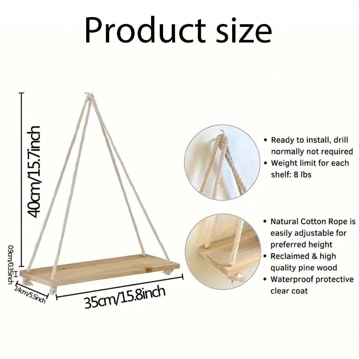 Wooden Swing Hanging Hemp Rope